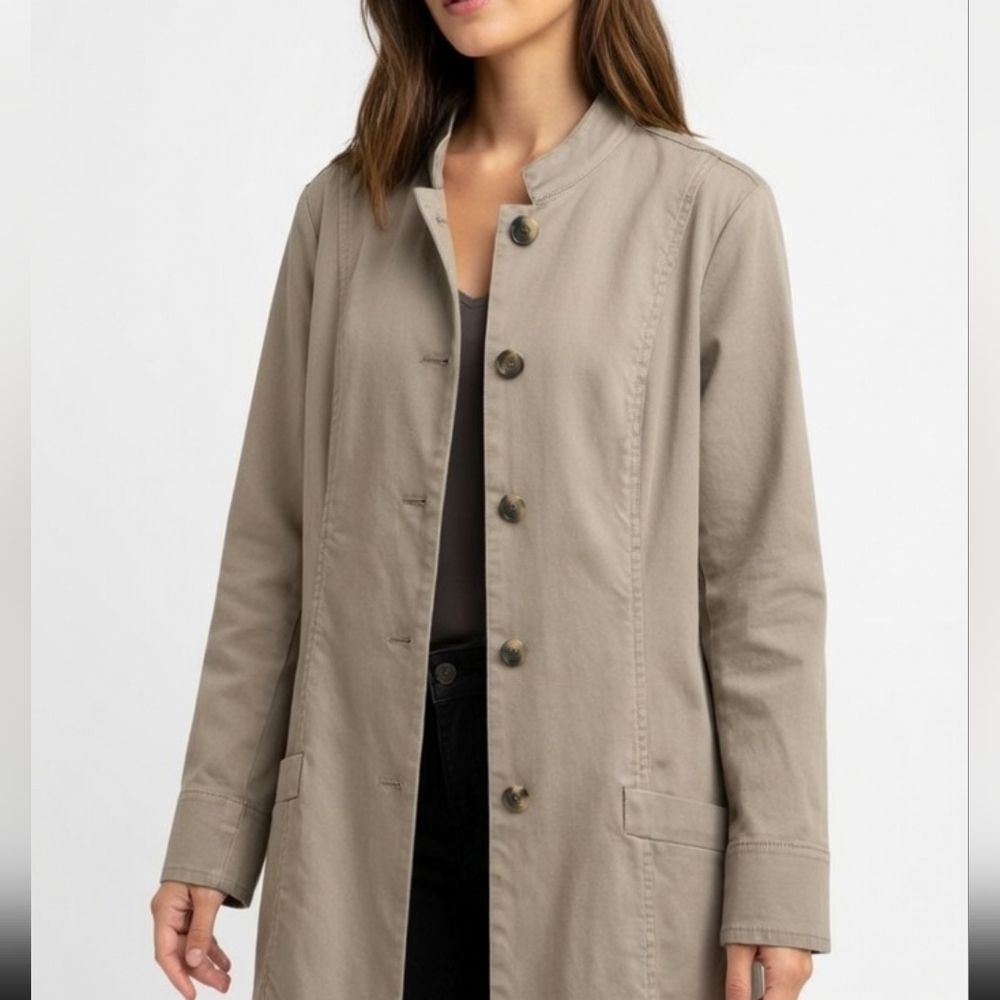 Coldwater Creek Denim Duster Coat Women's Petite Light Sage /grayish